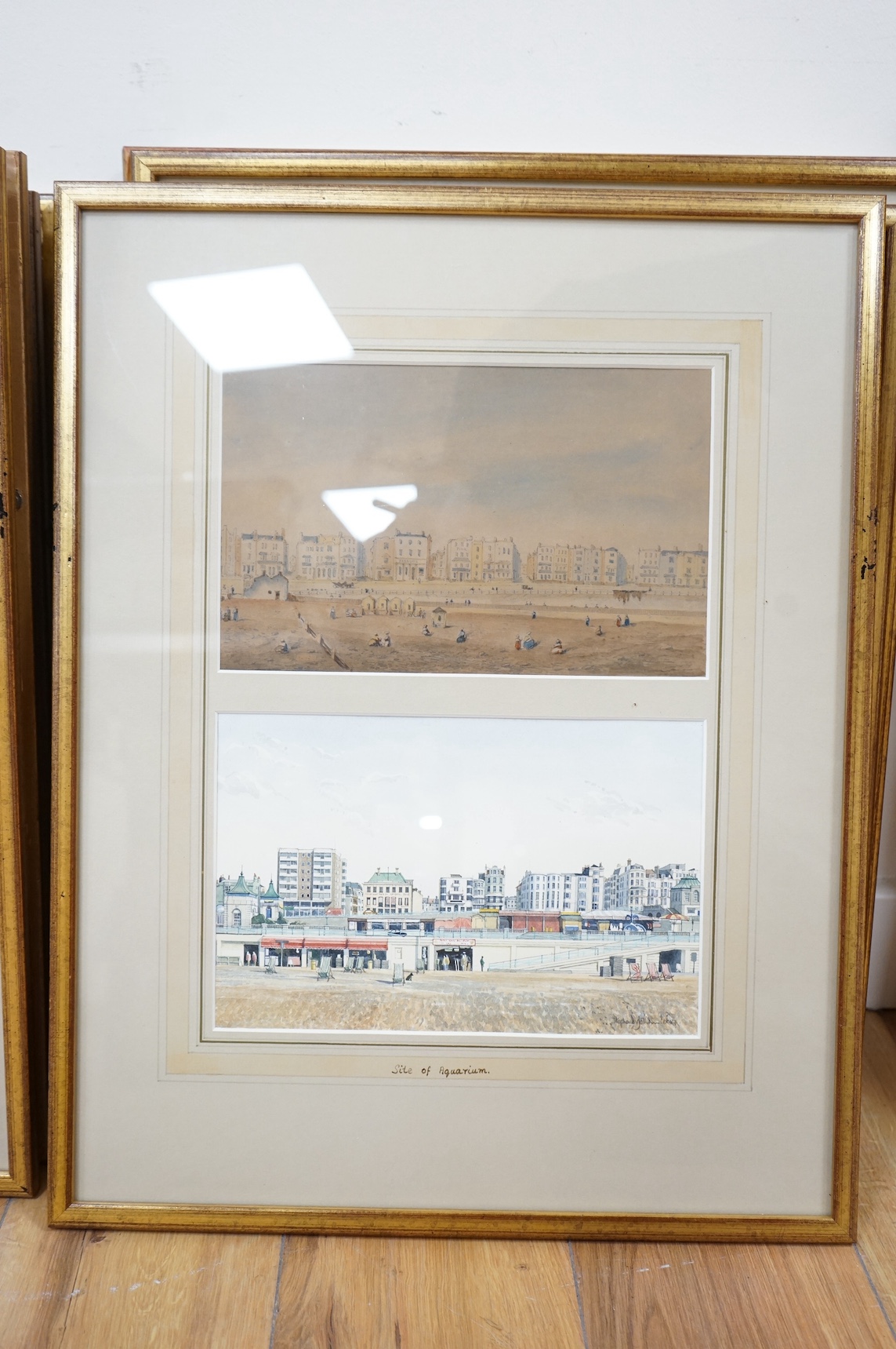 William Alfred Delamotte (1775-1863), set of 22 watercolours comparing contemporary views of Brighton to include Old Ship Hotel, Site of Aquarium, Royal Crescent, Eastern Terrace and Kings Road, signed, overall 57 x 45cm